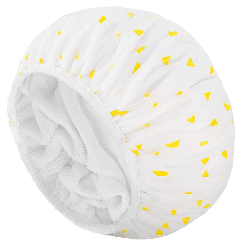 Auban Shower Cap, Shower Cap for Women Terry Cloth Lined EVA Exterior Reusable Double Layer Waterproof, Large Bath Hair Cap for All Hair Lengths (Yellow) - Image 1